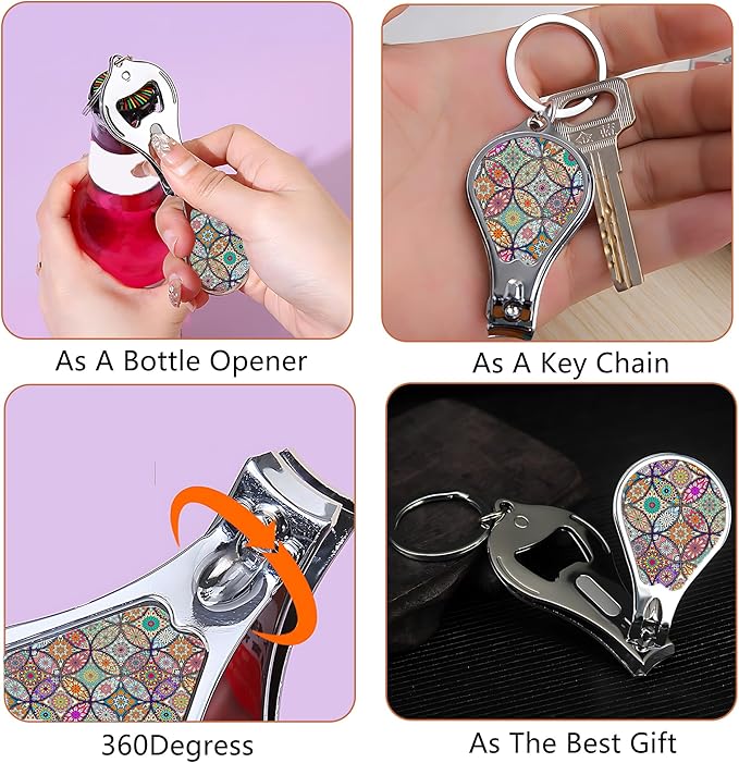 Nail Clipper Set with Keychain 2 Pack Toenail Clippers with Jar Opener Multifunction Nail Cutter for Men-Dorm Room Essentials,Kitchen Gadgets,Golf Accessories,Travel Essentials(Datura)