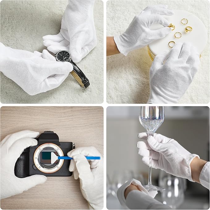 COOLJOB 6 Pairs 100% Cotton Gloves for Dry Hands Moisturizing & Eczema, Overnight Lotion, Sleep & Spa Treatment for Women & Men, Breathable Work Glove Liners, White, X-Small