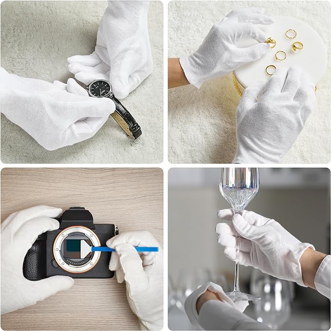 COOLJOB 100% Cotton Gloves, 6 Pairs White Cotton Gloves for Dry Hands Moisturizing & Eczema, Overnight Lotion, Sleep & Spa Treatment for Women & Men, Breathable Work Glove Liners, Large Size