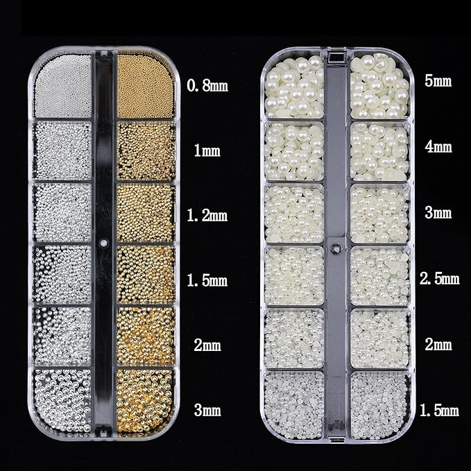 Nail Art Pearls with Rhinestones Glue Gel Flatback Pearls Nail Charms Gold Nails Supplies Accessories Silver Nails Gems Jewelry Pearl for Women