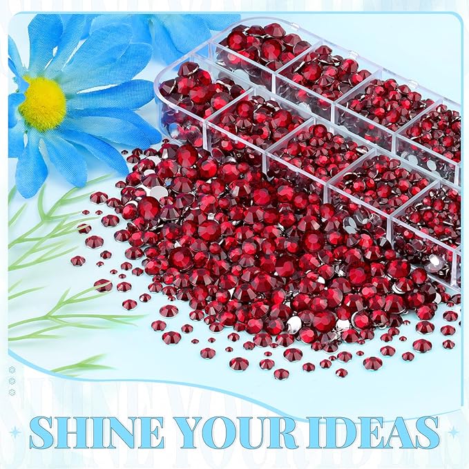 6000Pcs Resin Rhinestones for Bedazzling with 3Pcs B7000 Jewelry Glue, 1 Box Dark Red Flatback Rhinestones for Crafting Crafts DIY, Crystals Gems for Clothing Shoes Tumblers Nail Art Makeup