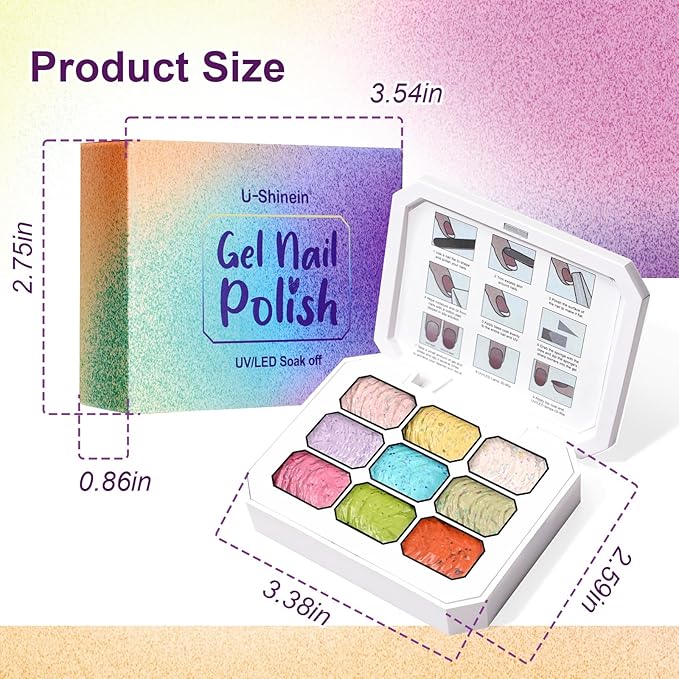 Gradient Painting Gel, 9 Colors Ombre Gel Nail Polish for 3D Sculpture Gel comes with Dotted Decorations Aura Nails French Manicure Soak Off UV Long-lasting Home Salon DIY Candy Cane Cream