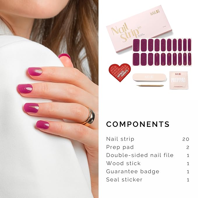 NAILOG Semi Cured Gel Nail Strips (20 Extra Long Stickers/Wraps) | Buy 2 Get 1 UV Lamp| Glossy & Long Lasting Soft Gel Finishing | Hourglass