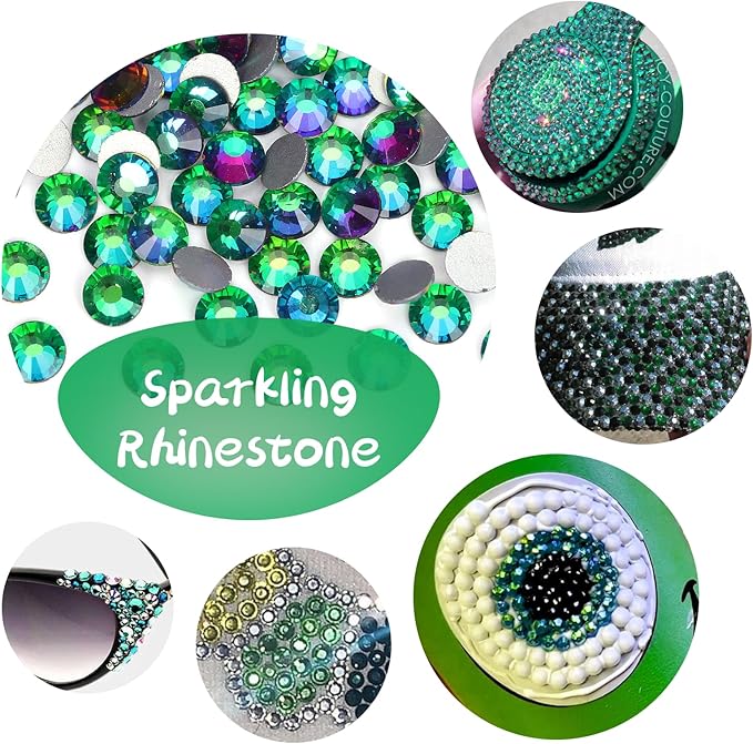 2000PCS Green Volcano Rhinestones Bulk, Flat Back Crystal Glass Stone Round Gems,SS30, 6.4-6.6mm
