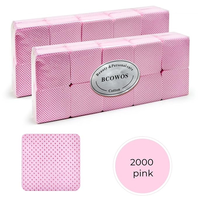 Pink Lint Free Nail Wipes- 2000PCS Super Absorbent Nail Polish Remover Pads- Disposable Lint Free Wipes for Nail Polish Removal, lash Extensions Application, Nail Care