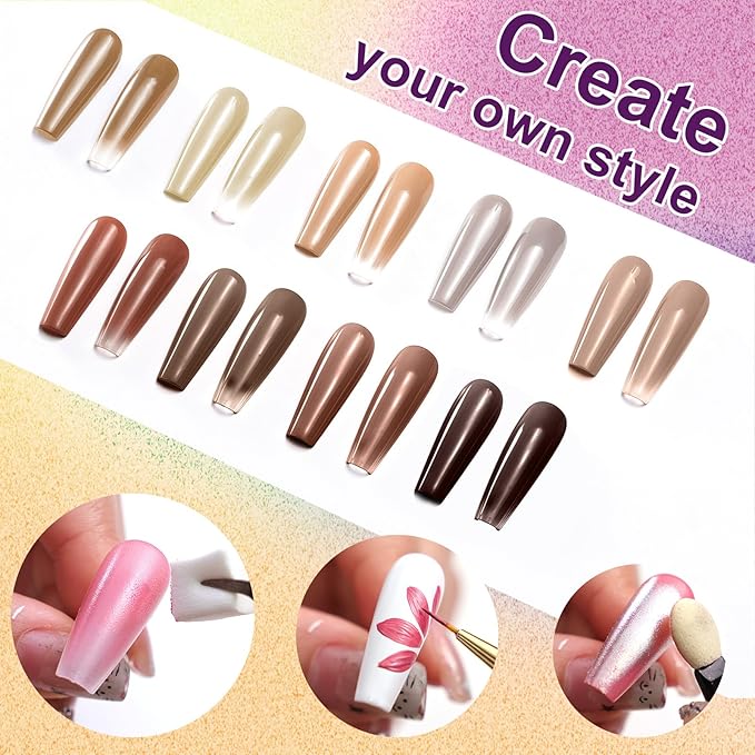 Gradient Painting Gel, 9 Colors Ombre Gel Nail Polish Almond Cream Brown for Pigment Pat Aura Nails French Manicure Soak Off UV Home Salon DIY Nail Art Coconut Latte