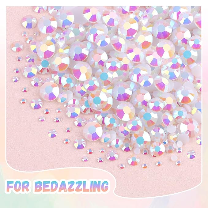 30000Pcs Resin Rhinestones for Bedazzling with B7000 Jewelry Glue, White AB Flatback Gems Rhinestones for Crafting, Clothing Tumblers Mugs Shoes Fabric Decor Nail Art