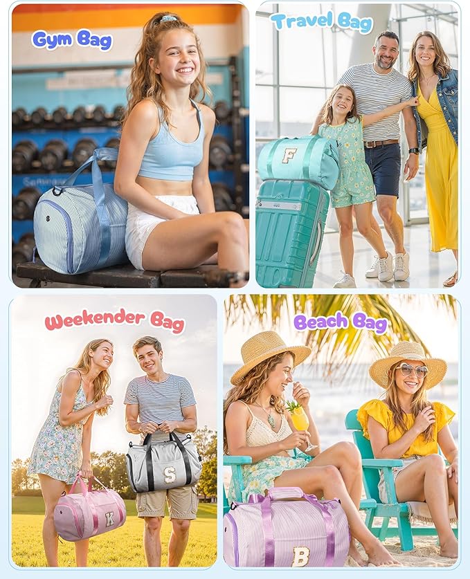 Party Favors for Teenager, Girls Travel Duffle Bag, Kids Initial Overnight Bags with Shoe Compartment, Personalized Weekend Bag with Cosmetic Pouch, Gift for Daughter Niece Sister (Letter O)