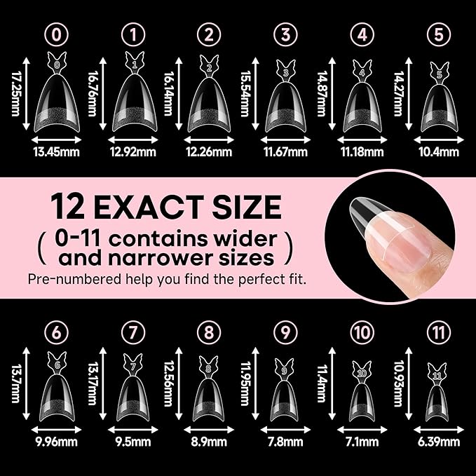 UNA GELLA Almond Shape Nail Tips Half Cover 216pcs Medium Almond Gel Nail Tips Pre-buff Matte Soft Gel Acrylic Press On Nails Easier Nail Extentions Art Salon 12 Sizes