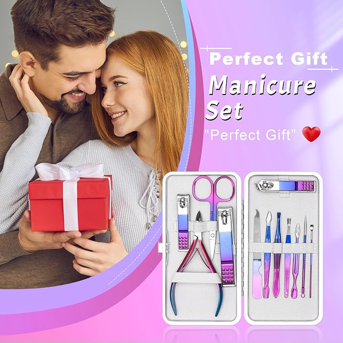 CGBE Manicure Set Nail Clippers Pedicure Kit Men Women Grooming kit Manicure Professional Nail Care Tools Gift 12Pcs with Luxurious Travel Case