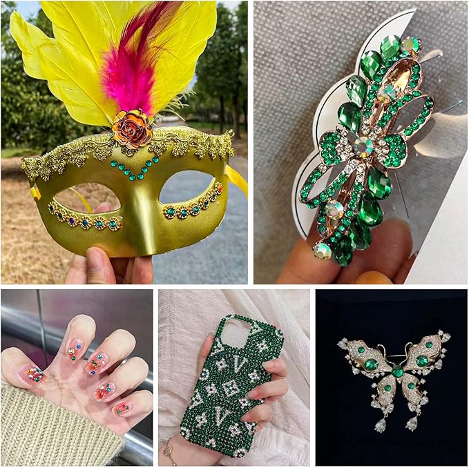 Beadsland 7200pcs Flatback Rhinestones,Green Rhinestone Nail Gems Round Crystal Rhinestones for Crafts,Mixed 6 Sizes with Wax Pencil Kit, SS3-SS10,Emerald