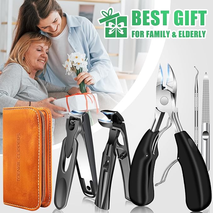 2025 Toenail Clippers for Thick Toenails for Seniors, Angled Head Large Toe Nail Clippers for Men with Wide Jaw Opening, Sharp Heavy Duty Fingernail Clipper Cutter with Catcher Long Handle