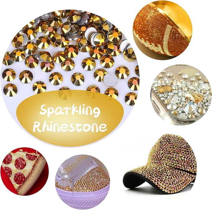 10000PCS Gold Rhinestones Bulk, Flat Back Crystal Glass Stone Round Gems,SS20, 4.6-4.8mm