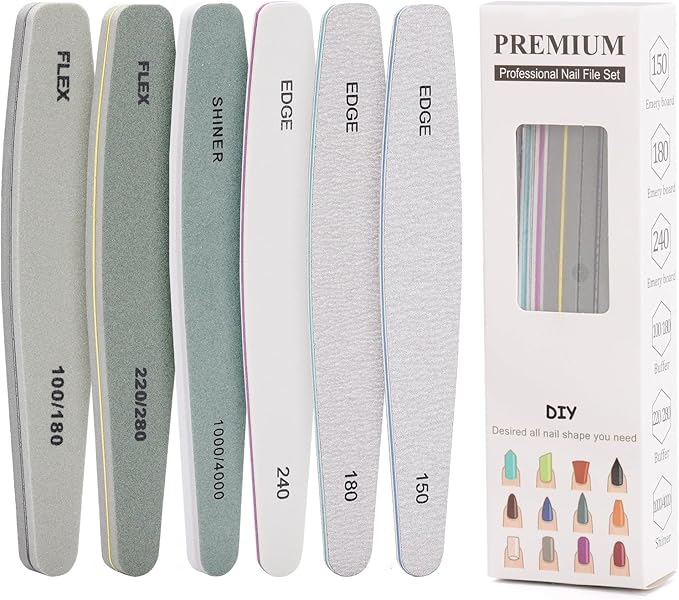 BTYMS 6 Pcs Nail Files and Buffers for Acrylic Nails and Natural Nails, 150,180, 240, 100/180,220/280, 1000/4000 Grits