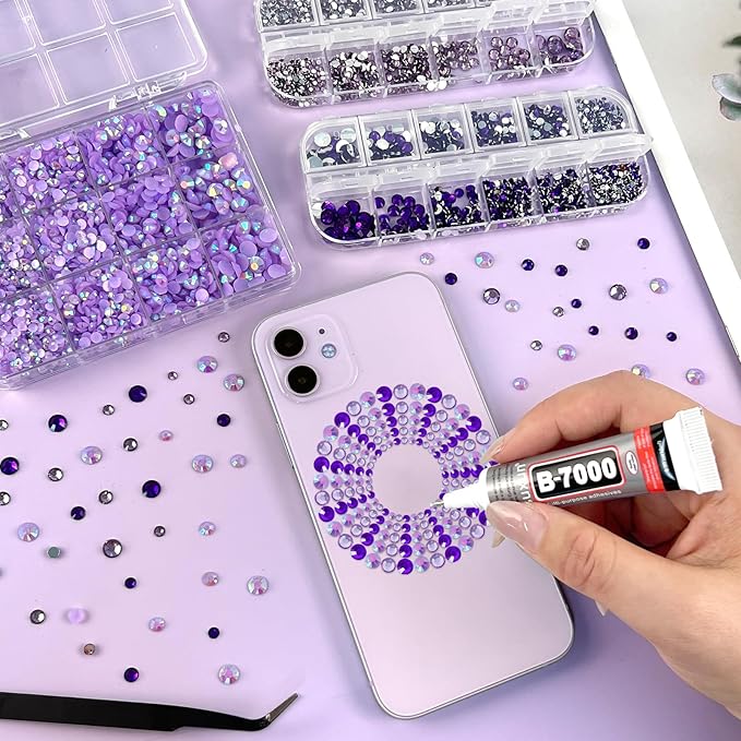ASTARON Purple Resin Rhinestones for Crafting, 2mm-6mm Mixed Flatback Resin Gemstones for Crafts Gems Bulk Jelly AB Bedazzling Diamonds with Glue for Nails, Tumblers, Mugs Decoration