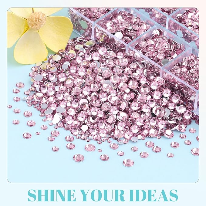 6100Pcs Resin Rhinestones for Crafting with 2Pcs 10ml B7000 Jewelry Glue, 1 Box Flatback Crystals Diamond (Light Pink) for Bedazzling Crafts DIY Nail Art Non Hotfix Gems for Clothing Shoes