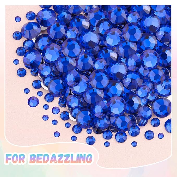 25000Pcs Resin Rhinestones with B7000 Jewelry Glue for Crafting, Royal Blue 2-6mm Non Hotfix Flatback Gems, Bedazzling Crystal for DIY Crafts Clothing Tumblers Mugs Shoes Fabric Decor Nail Art