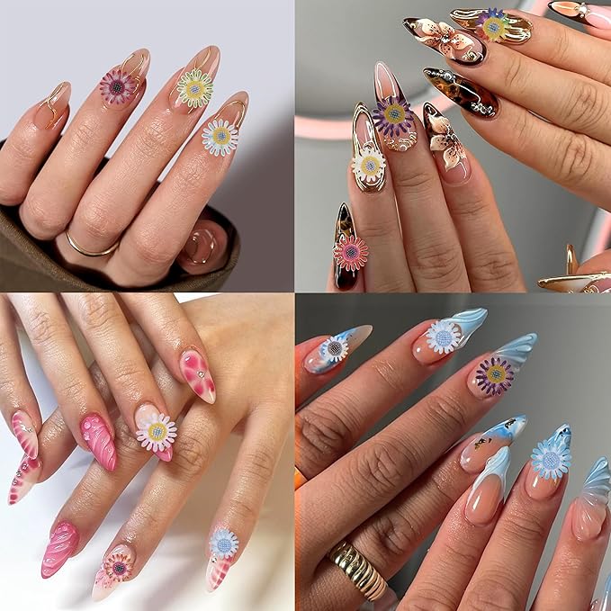 300Pcs 3D Flower Nail Art Charms Sequins Decals Colorful Mixed Daisy Design Slice Nail Flowers Ultra Wood Pulp Flakes Sequins 3