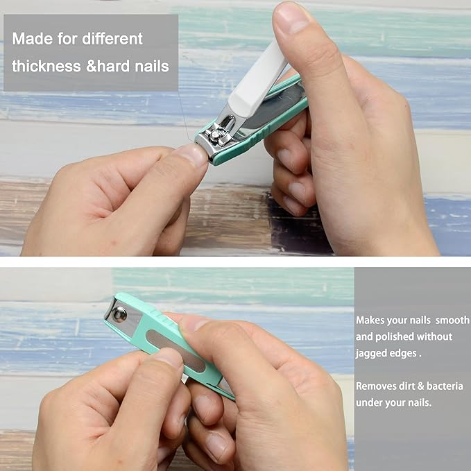 PAFASON Ultra Sharp Stainless Steel Nail Clipper Trimmer Cutter Set with Built-in Nail Catcher & Nail File 2 Pack Fingernail & Toenail Clippers for Men & Women