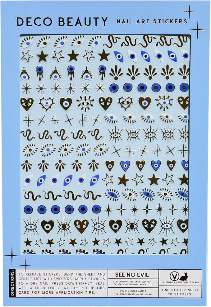 Deco Beauty See No Evil Nail Stickers - Lightweight & Easy-to-Apply Nail Art with Trendy Designs - Durable & Long-Lasting Nail Stickers for Women, Ideal for DIY Manicures & Salon-Quality Nails