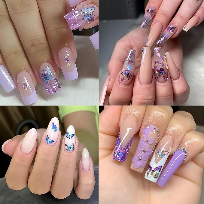6Sheets Butterfly Nail Art Stickers Aurora Shell Butterfly Nail Decals Self Adhesive Butterflies Nails Design Stickers Glitter Butterflies Gradient Nail Supplies for Women Acrylic Nail Decoration