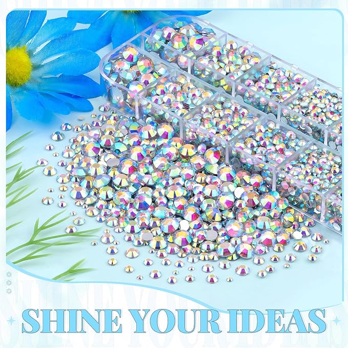 6000Pcs Resin Rhinestones for Bedazzling with 3Pcs B7000 Jewelry Glue, 1 Box AB Flatback Rhinestones for Crafting Crafts DIY, Crystals Gems for Clothing Shoes Tumblers Nail Art Makeup