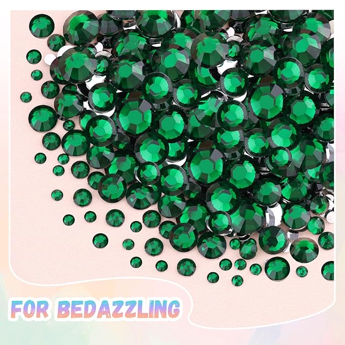 30000Pcs Resin Rhinestones for Bedazzling with 3Pcs B7000 Jewelry Glue, Emerald Green Flatback Gems Rhinestones for Crafting, Clothing Tumblers Mugs Shoes Fabric Decor Nail Art