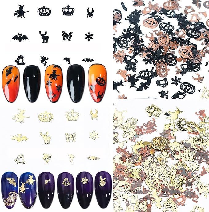 Halloween Nail Art Glitter 3D Nail Sequins, Holographic Day of The Dead Laser Sparkly Flakes Design, Bat Witch Pumpkin Elk Snowflake Nail Decoration for Nail Stickers, Holiday Nail Supplies (3 Boxes)