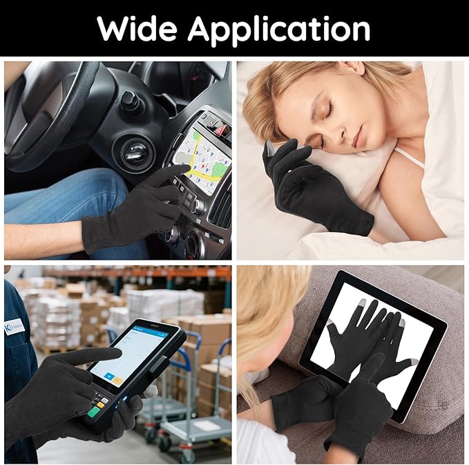 Segbeauty 20 Counts Elastic Touch Screen Black Lotion Gloves Overnight for Sleeping, 10 Pairs Moisturizing Cotton Gloves for Men with Elastic Band, Dry Hand Spa Gel Cotton Work Glove for Women Bulk