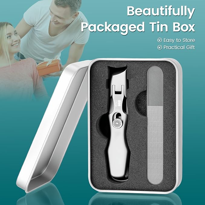 YTD Likomey Beveled Wide Jaw Opening Nail Clippers,Long Handled Toenail Clippers for Thick Nails,Ultra-Sharp Fingernail Clipper with Catcher,Nail Cutter with Nano Glass Nail File Set for Seniors
