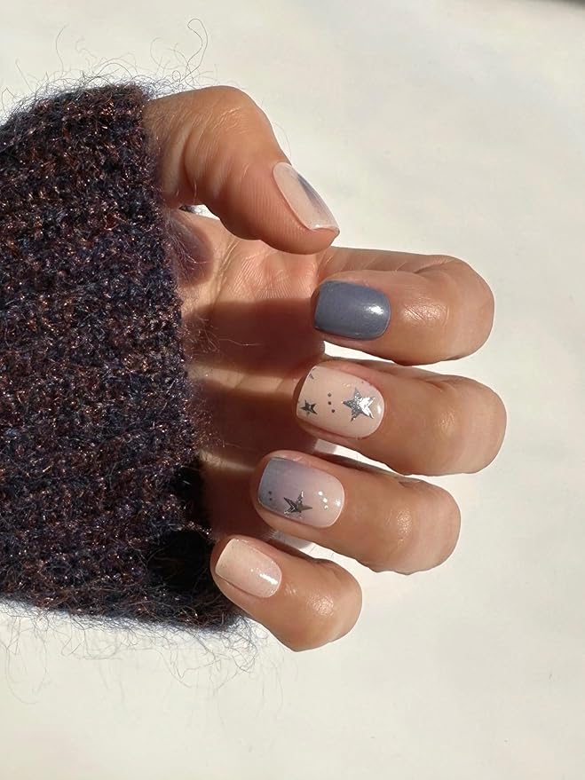 NOVA, Female Founded, Semi Cured Gel Nail Strips (Stargazer) - The 10 Minute Manicure. Salon-Quality, Easy to Apply & Remove - Incl. Nail File & Wooden Stick (Stargazer)
