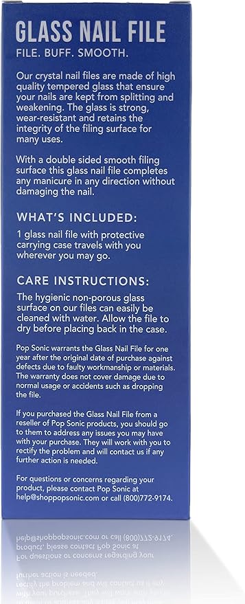 Pop Sonic Double-Sided Glass Nail File | Fingernail Files for Shaping & Smoothing Nails | High-Quality Tempered Glass | Strong, Wear-Resistant Filer w/Protective Carrying Case (Blue Geo)