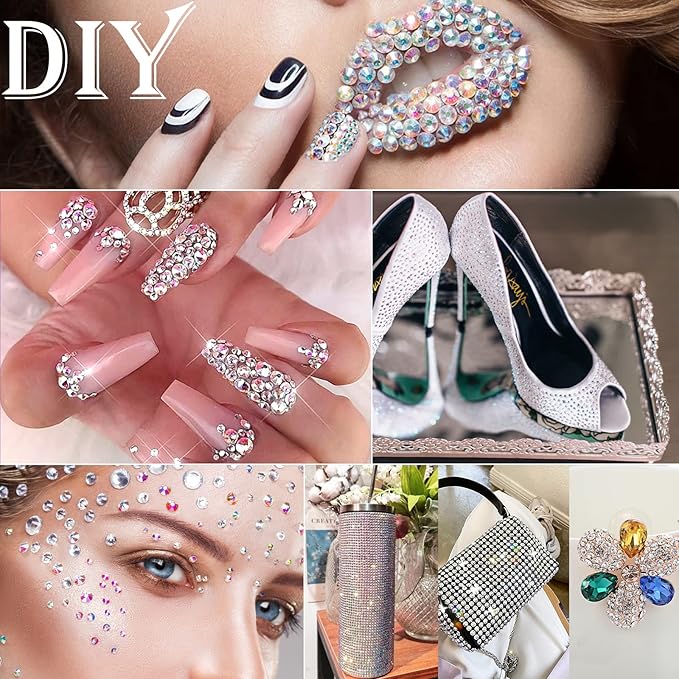 Canvalite 2784PCS Rhinestones Flatback Gems, Nail Rhinestones Nail Art Gems with Jewelry Glues, Pick Up Tweezers and Rhinestone Picker Dotting Pen, Nail Art Tools for Nails, Clothes, Face, Crafts