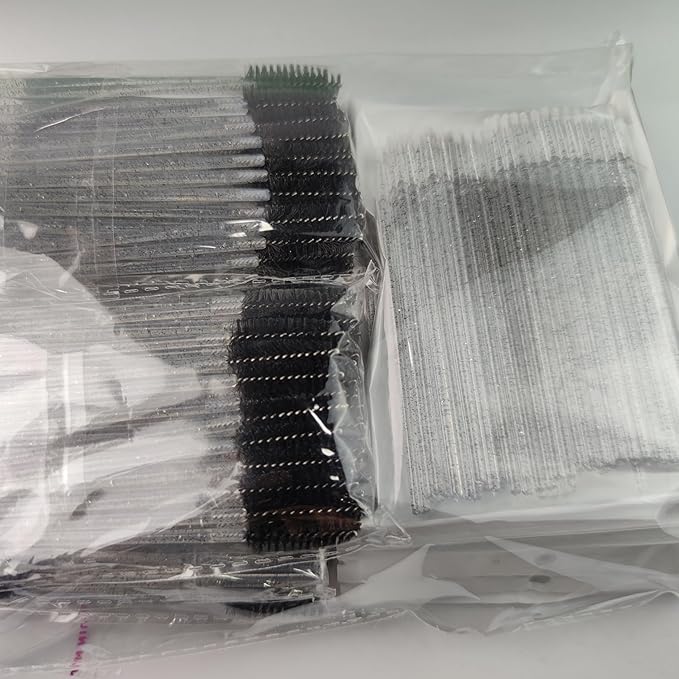 (400+300 Pieces) Black Crystal Handle - 400 Cotton Swabs + 300 Brushes for Lash Extensions, Makeup (Simple Packaging)-(Crystal Black)