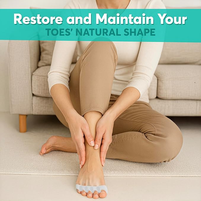 Comfwalk® ToeAlign™ – Toe Separators for Men & Women – Toe Straightener Stretcher – Corrects Bunions, Overlapping Toes, Hammer Toes, Claw Toes – Soft Medical-Grade Silicone Toe Spacers (Transparent)
