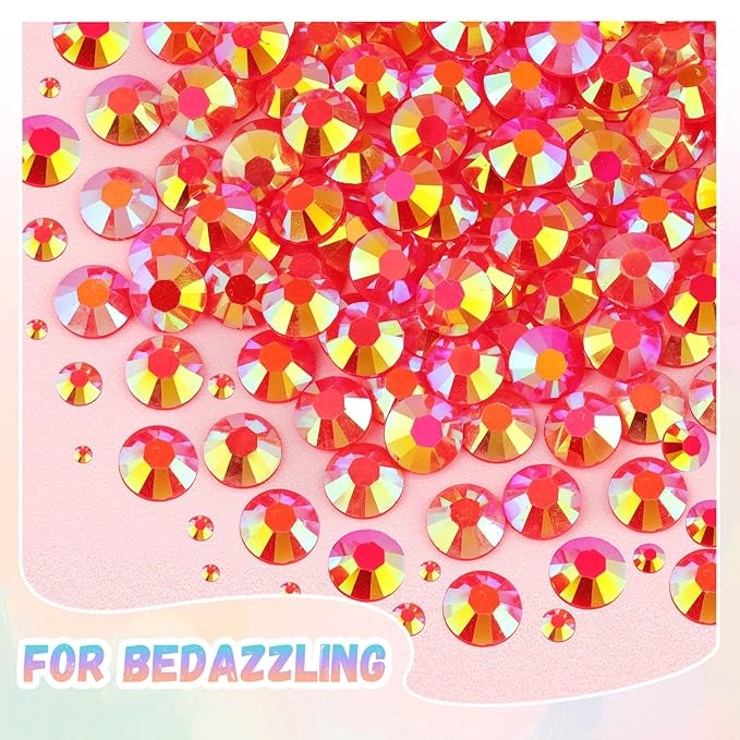 30000Pcs Resin Red AB Rhinestones for Bedazzling Crafting with b7000 Jewelry Glue, Bulk Flatback Gems Bedazzler Kit for Crafts Clothes Shoes Fabric Nail Diamond Art, Assorted Size 2/3/4/5/6mm