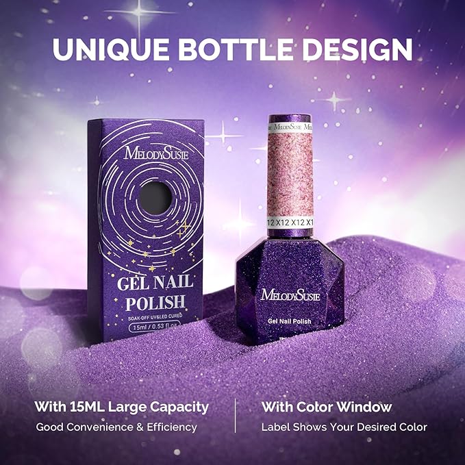MelodySusie Galaliver Glitter Gel Nail Polish, 15ML Sparkly Shimmer Gel Polish Soak Off UV LED Cured Long Lasting Gift for Women DIY Nail Design Nail Art Manicure Sweet Pink X12
