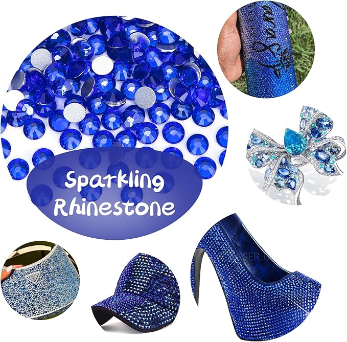 10000PCS Royal Blue Rhinestones Bulk, Flat Back Crystal Glass Stone Round Gems,SS10, 2.7-2.9mm