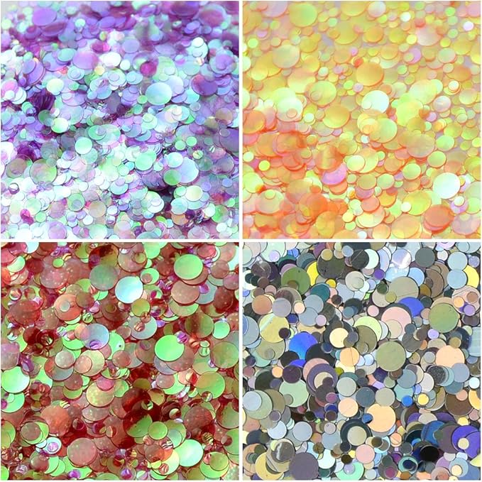Nail Glitters Mylar Slices Sequins Chunky Iridescent Flakes Round Mermaid Charms DIY Art Sticker Tips Decoration 24Boxes