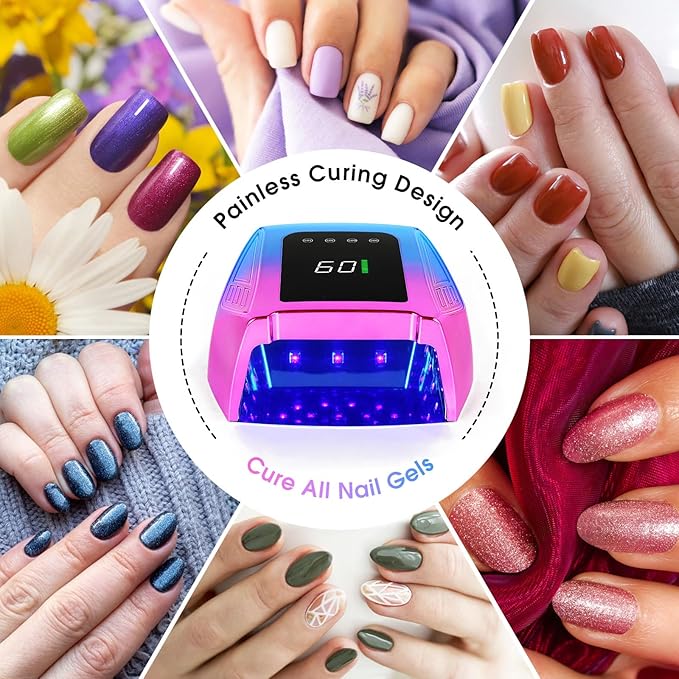 Cordless UV LED Nail Lamp, 96W Rechargeable UV Nail Lamp for Gel Nails, UV Nail Light with 4 Timer Setting, Professional Quick Dry Nail UV Lamp with Display Auto Sensor