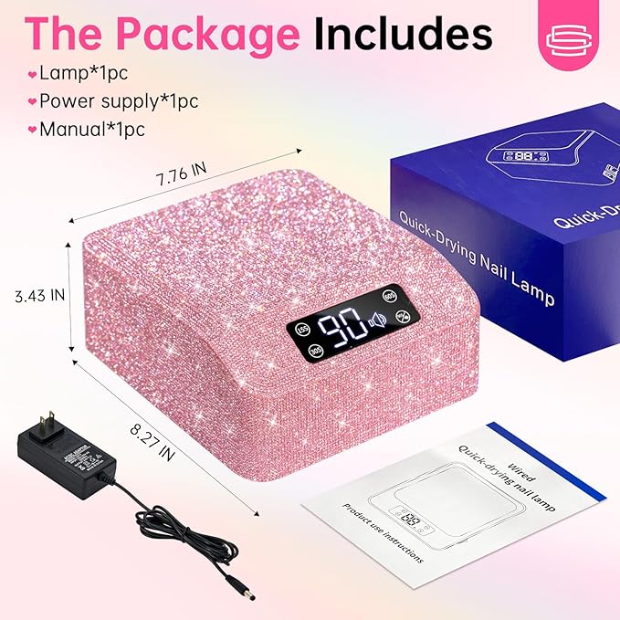 UV LED Nail Lamp 96W Plug-in Nail Dryer Sparkly Gel Polish Light 4 Timer Setting Professional Quick Dry Curing Lamp with Display Auto Sensor for Salon & Home