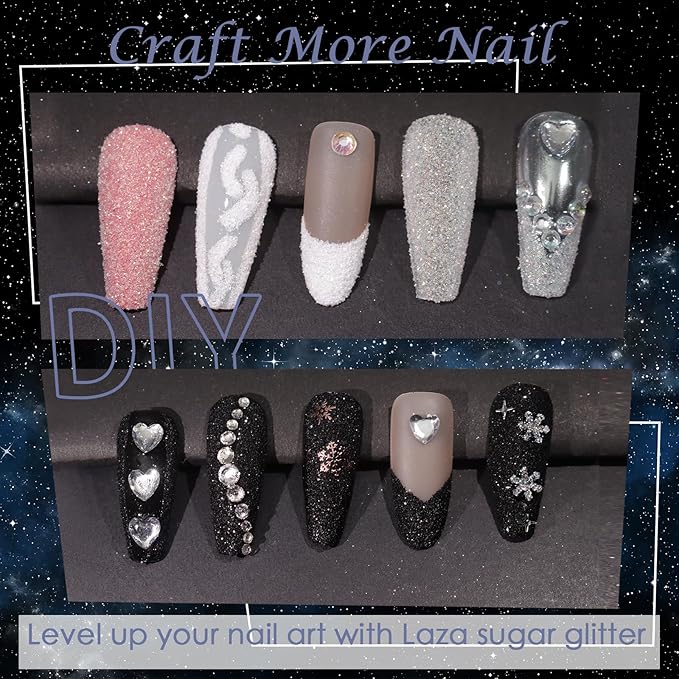 Laza White Nail Shimmer Snow Powder Diamond Dust Ultra-fine Sequins PET Flakes Pixie Sparkle Fairy Shiny Nail Art Decoration Sugar Glitter for French Manicure