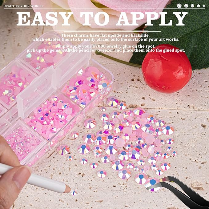 Resin Rhinestones Crafting, 2/3/4/5/6mm Flatback Jelly Rhinestones, 2 Boxes Light Pink AB Non Hotfix Crystal Gems for Bedazzling Crafts Mugs Tumblers Clothes Makeup Nail