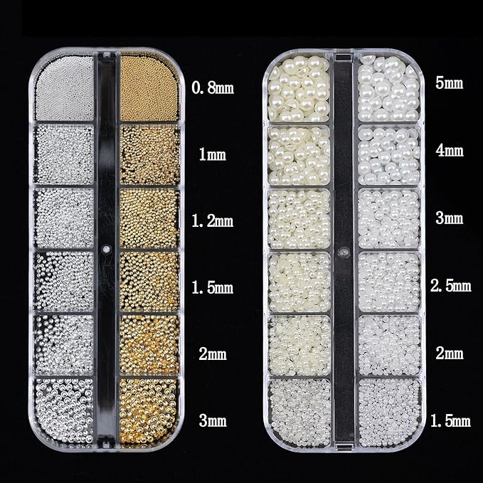 Nail Art Pearls with Nail Rhinestones Glue Gel Flatback Pearls Nail Charms Luxurious Nail Supplies Accessories Gold Silver Nail Gems Jewelry Pearls for Women Nail Design