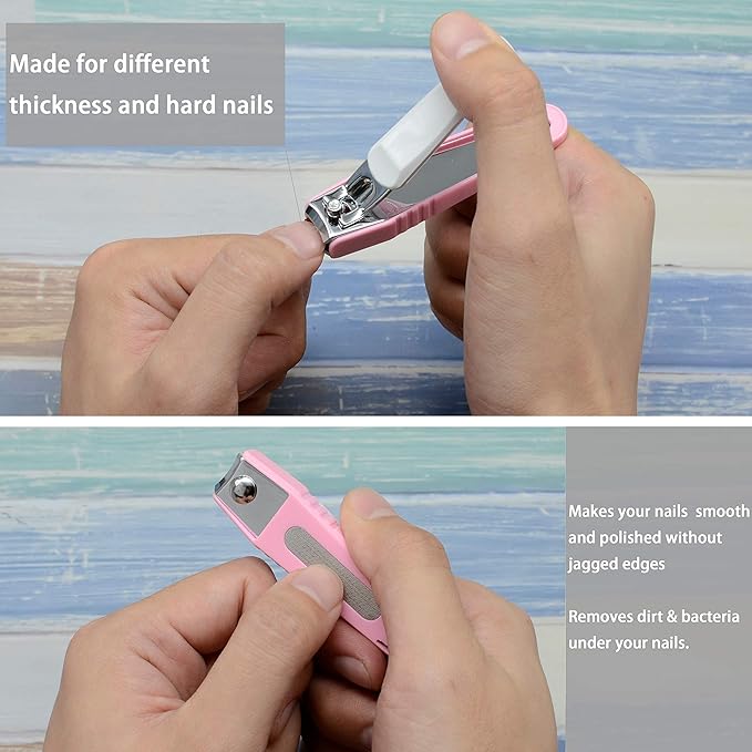 PAFASON Ultra Sharp Stainless Steel Nail Clipper Trimmer Cutter Set with Built-in Nail Catcher & Nail File 2 Pack Fingernail & Toenail Clippers for Men & Women
