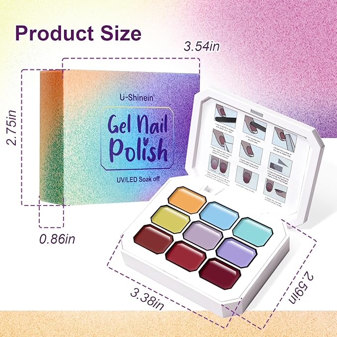 Gradient Painting Gel, 9 Colors Ombre Gel Nail Polish Summer Hot Bule for Pigment Pat Nails Aura Nails, French Manicure DIY Nail Art Soak of UV Palette Bechside Candy