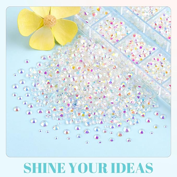 6100Pcs Jelly Resin Rhinestones for Crafting with 2Pcs 10ml B7000 Jewelry Glue, 1 Box Flatback Crystals Diamond (Transparent AB) for Bedazzling Crafts DIY Nail Art Non Hotfix Gems for Clothing Shoes