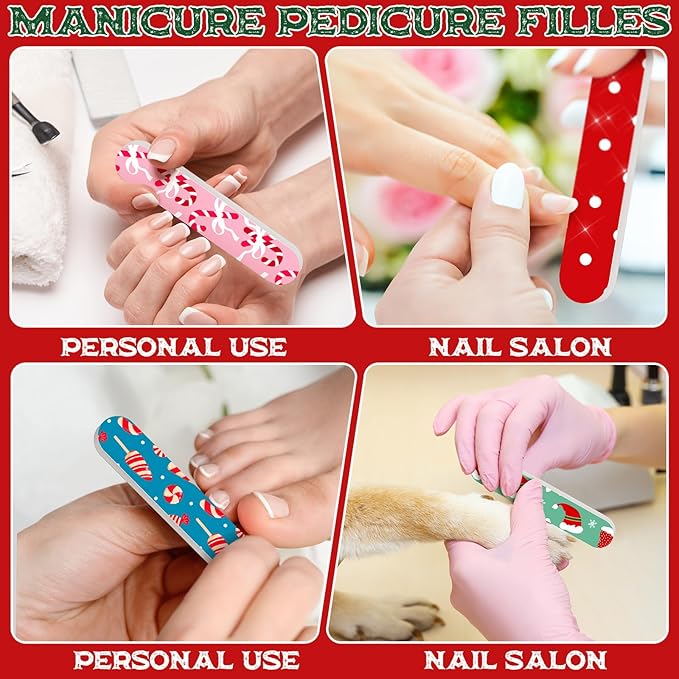 50 Pcs Christmas Mini Nail File Gifts Bulk for Women Candy Cane Double Sided Emery Boards Small Xmas Party Favors Thank You Gifts Manicure Tools for Employee Staff Coworker Appreciation