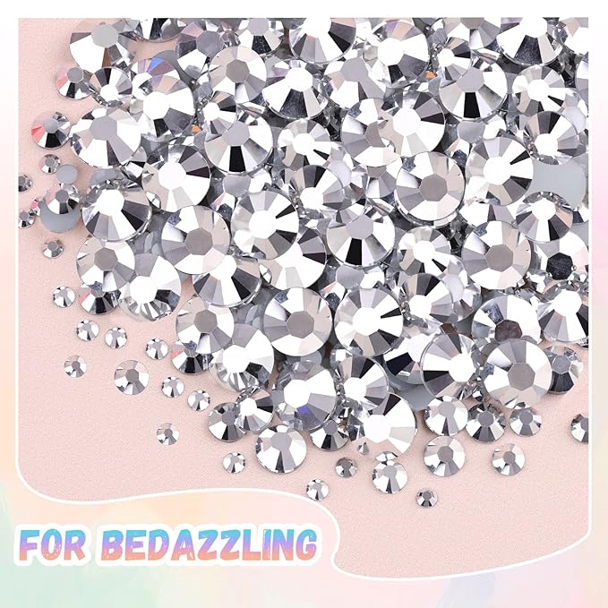 25000Pcs Resin Rhinestones with B7000 Jewelry Glue for Crafting, Silver 2-6mm Non Hotfix Flatback Gems, Bedazzling Crystal for DIY Crafts Clothing Tumblers Mugs Shoes Fabric Decor Nail Art