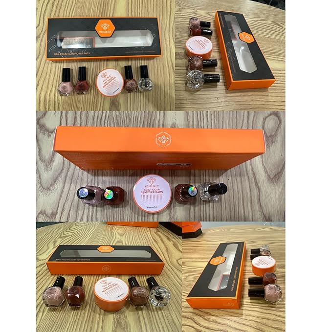 Modelones Nail Polish Set with 42 Pcs Remover Pads and Base Top Coat, 3 Colors Brown Glitter Mini Nail Polish Kit Fingernail Polish Bulk Manicure Diy Nail Art Salon Home